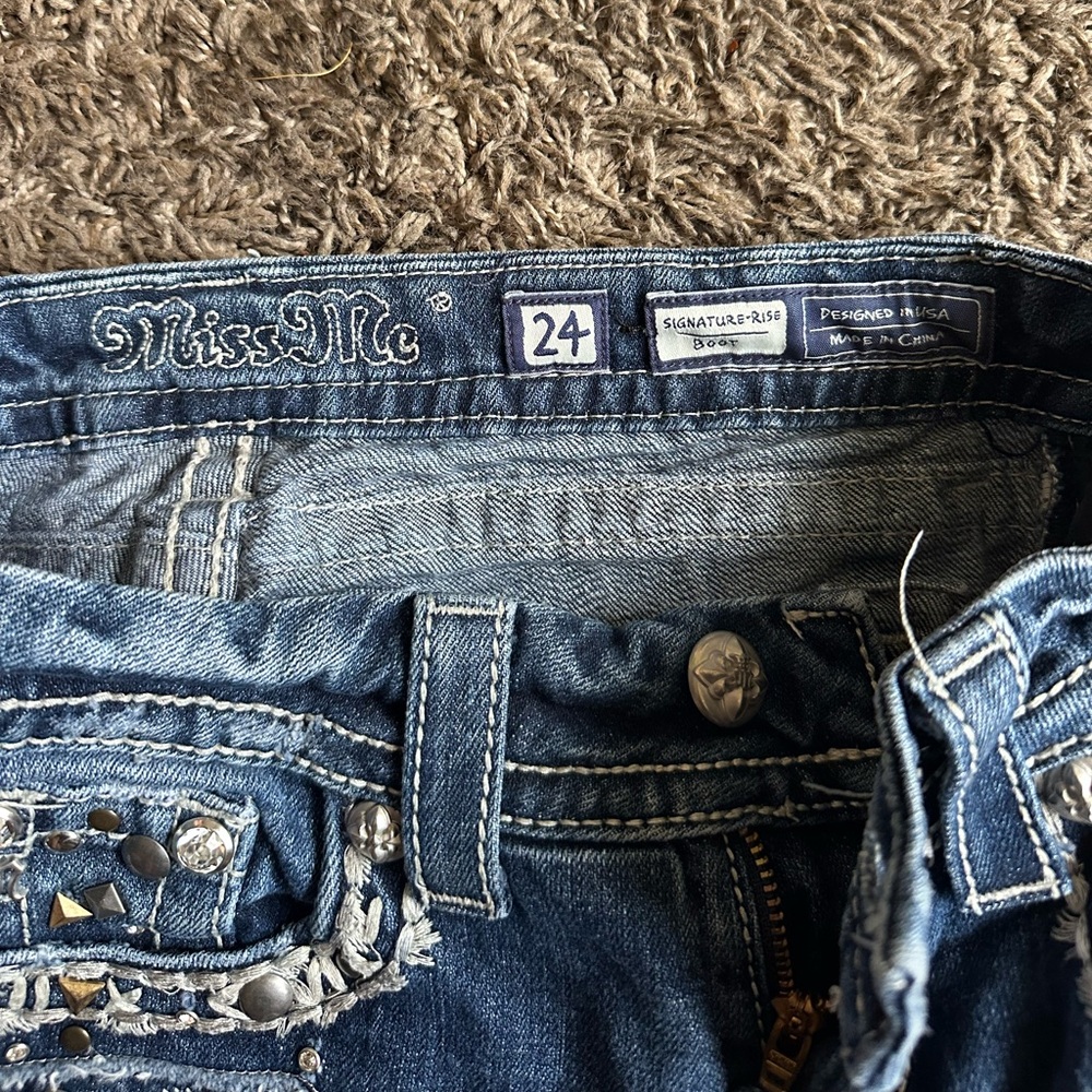 Miss Me Dark Blue Boot Cut Jeans with Silver Details - Picture 3 of 7